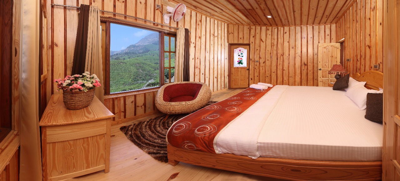 Chalet Bedroom with Tea Garden View